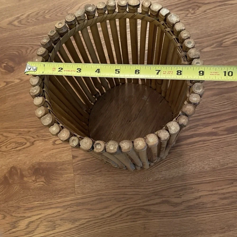Vintage Mid-Century Burnt Bamboo Waste Basket / Boho Chic Planter